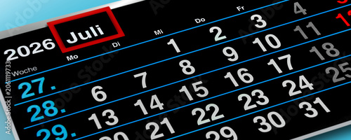 Deutscher Kalender Monat Juli  2026