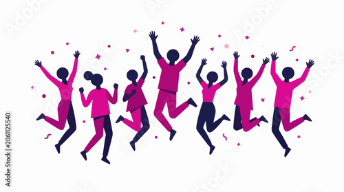 Flat Vector Illustration Group Celebration Success Joyful People Jumping Professional Business Ready