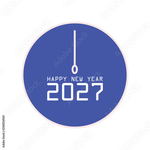 New Year 2027 celebration clock with glowing blue background and festive text