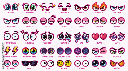 Bild auf Leinwand Cartoon Eyes Vector Illustration Emotions Expressions Graphic Resource Commercia