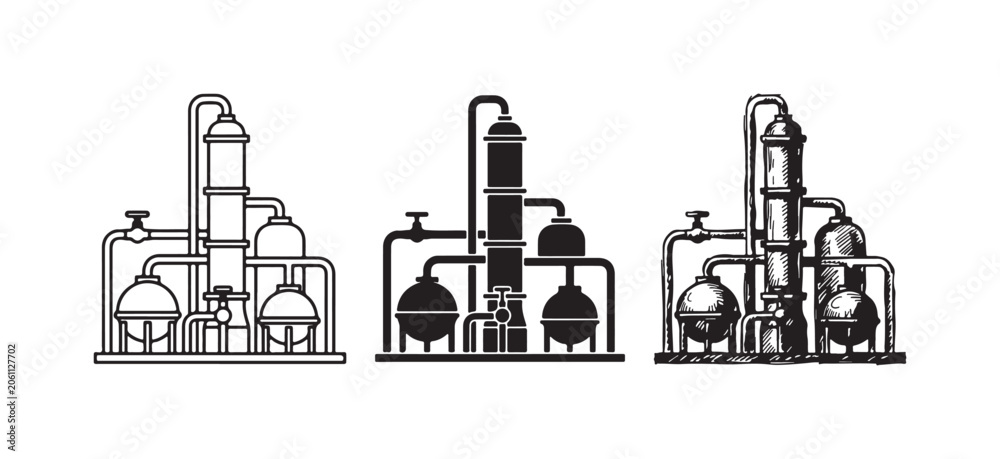 Obraz premium Chemical Industrial Plant Icon Set