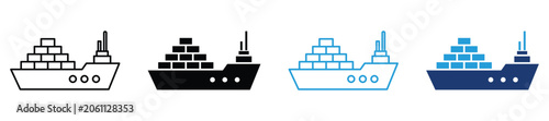 Container ship icon vector illustration for cargo transportation, freight shipping and maritime logistics