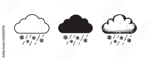 Konstfotografi Cloud with Snow and Rain Weather Icon Set - Outline, Solid, and Hand-Drawn Styles