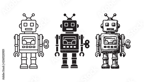 Bild auf Leinwand Retro Wind-Up Robot Toy Icon Collection in Three Styles