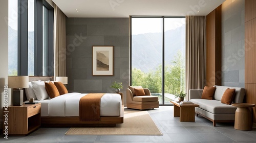 premium master suite interior featuring elegant wood finishes, large windows and relaxing atmosphere