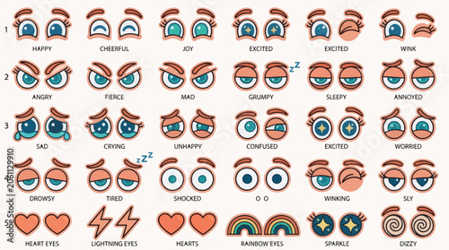 Diverse Cartoon Eyes Expressions Vector Graphic Resource for Commercial Use