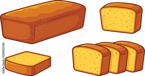 Foto Bakery pound cake vector collection set featuring whole loaf sliced pieces and s