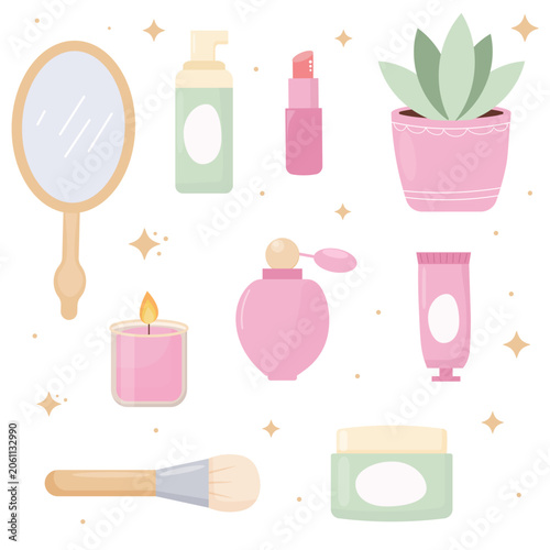 Beauty and Skincare Products Collection Flat Vector Illustration Set