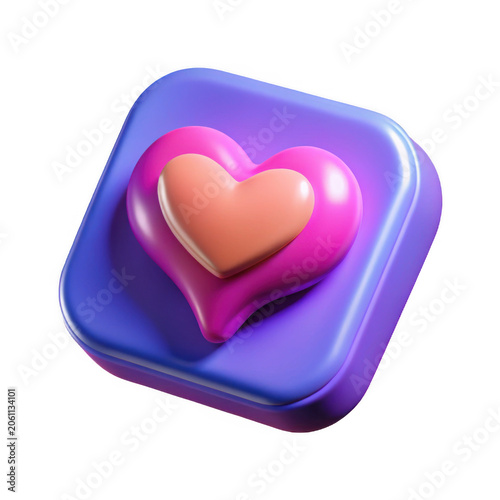 3D rendered icon with layered hearts in vibrant purple and pink tones during soft studio lighting isolated on transparent background