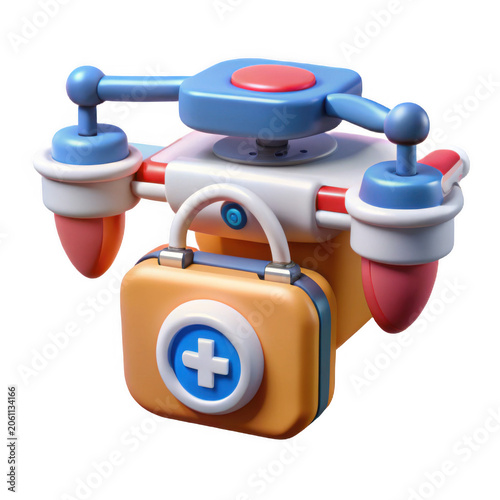 3D rendered medical drone with first aid kit in soft studio lighting concept for emergency delivery Isolated on transparent background