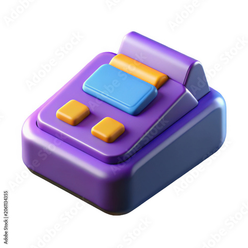 3D rendered payment terminal with colorful buttons during a transaction concept isolated on transparent background