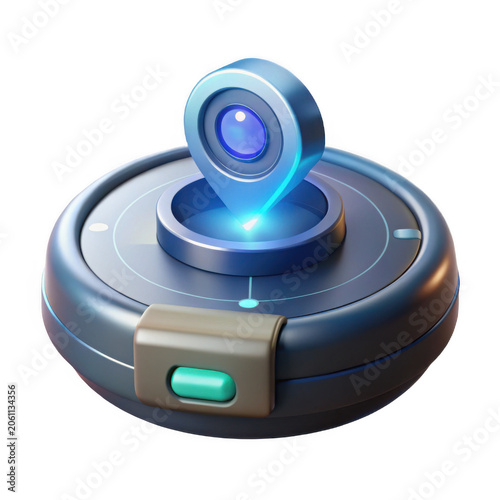 3D rendered navigation marker icon with glowing blue light during a digital concept isolated on transparent background