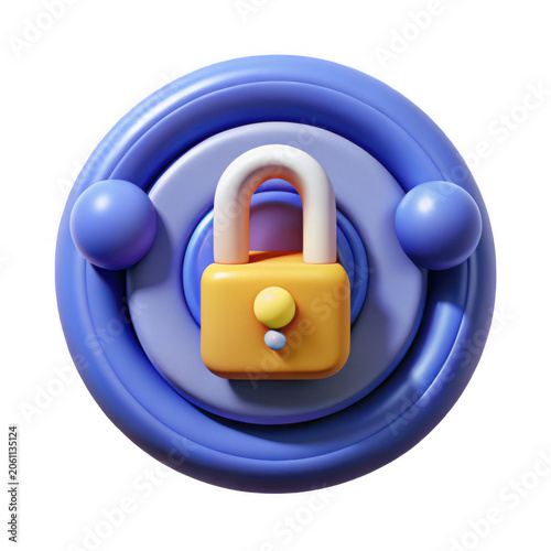 3D rendered security lock icon with concentric circles and spheres during a bright studio render Isolated on transparent background