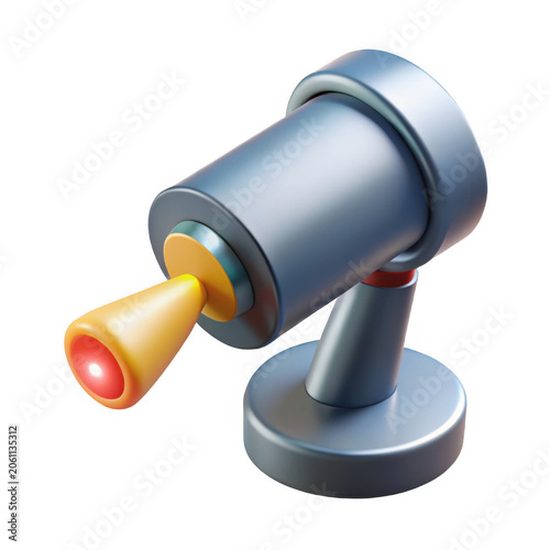 3D rendered spotlight icon with red beam projecting forward during a conceptual spotlighting event isolated on transparent background