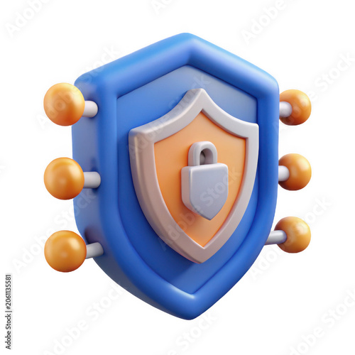 3D Shield Icon with Padlock for Digital Security and Data Protection Concept Isolated on transparent background
