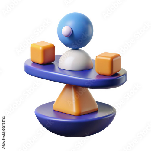 Abstract 3D balance concept with geometric shapes during studio lighting Isolated on transparent background