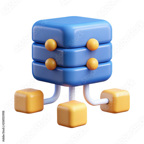 Abstract 3D data block structure with connected cubes during digital network concept Isolated on transparent background