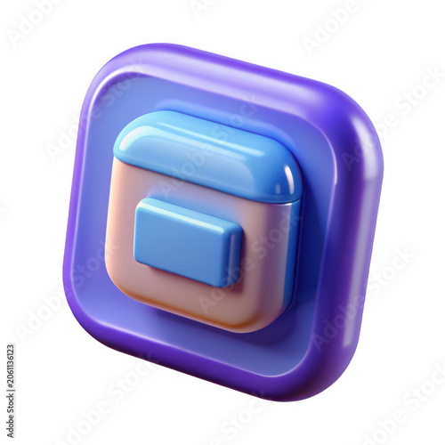 Abstract 3D icon with rounded purple base and layered blue and pink geometric shapes representing digital storage concept Isolated on transparent background