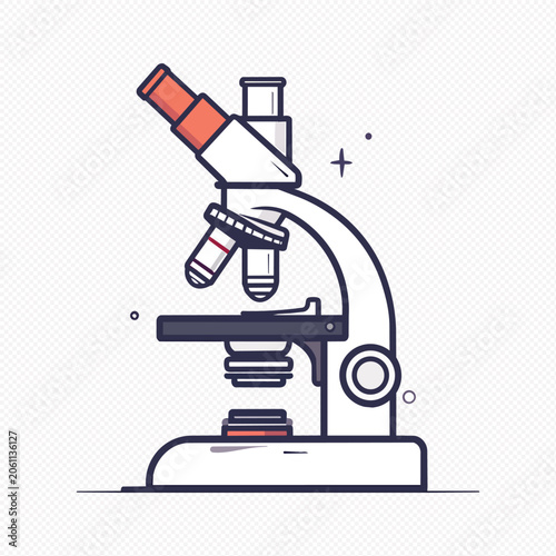 Photos Vector illustration of a modern laboratory microscope with orange eyepiece