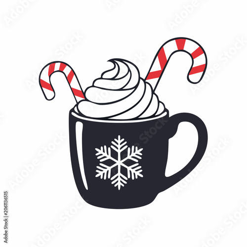 Christmas Hot Chocolate with Candy Canes and Whipped Cream