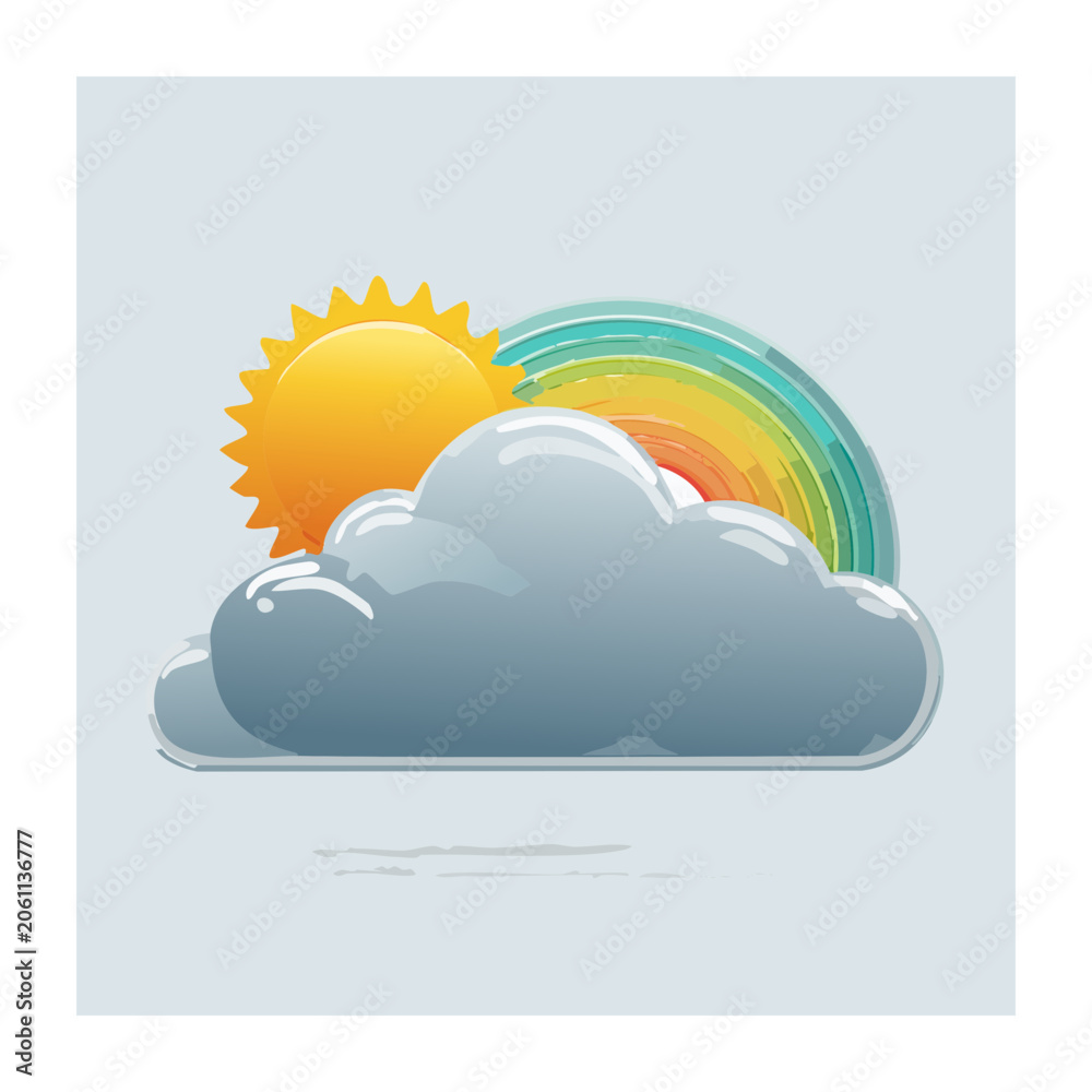 Naklejka premium Cartoon Sun Cloud and Rainbow Illustration