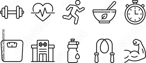 Fotografía Black line icons of fitness and exercise