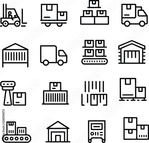 Warehouse logistics line icon set outline vector