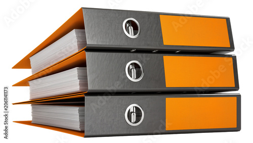 Quadro su tela Stack of three gray binders with orange inserts and white paper