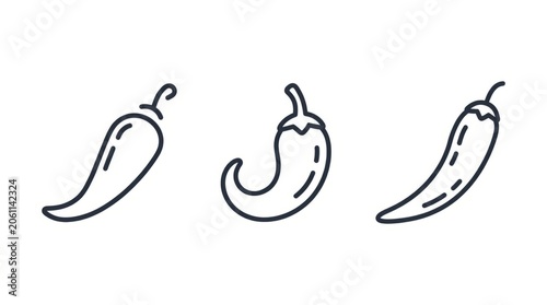 Simple line art illustration of three chili peppers with varying shapes