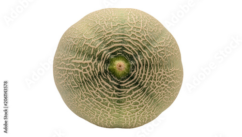 Cuadro en lienzo Cantaloupe melon with textured rind and green stem nub