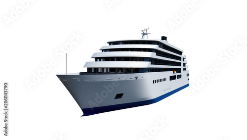 Obraz na płótnie Modern white cruise ship with blue waterline, isolated on transparent background