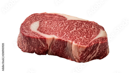 Fotografi Raw marbled ribeye steak with fat marbling