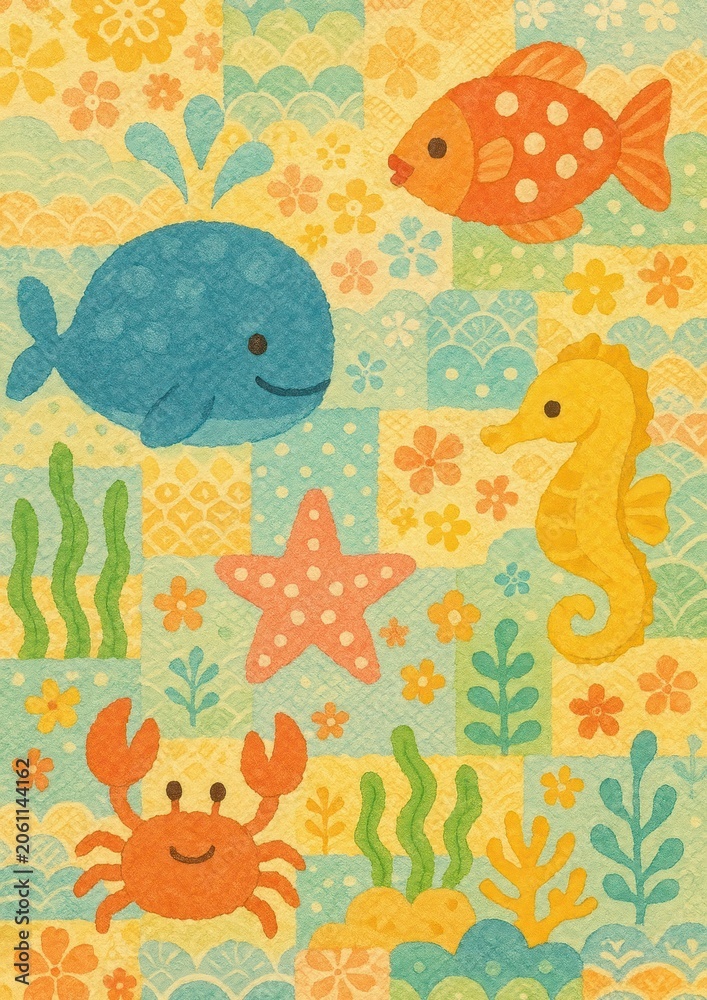Obraz premium Colorful ocean-themed cartoon wallpaper.