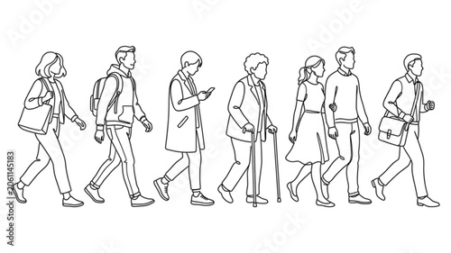 Architectural Walking People Set Continuous One Line Vector SVG Collection