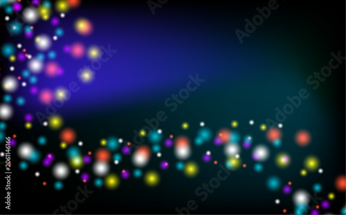 Graphic features, abstract bokeh light effects designed as a festive, multicolored background. It is commonly utilized as a wallpaper, banner, or celebratory backdrop for occasions like Christmas.