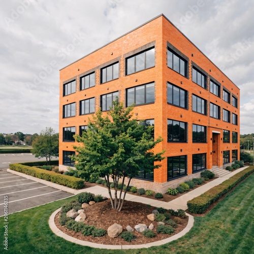 Modern Brick Office Building with Landscaped Grounds & Parking V4