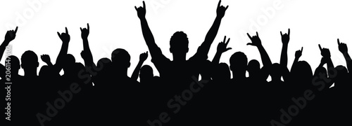 Foto Concert crowd silhouette vector, cheering audience illustration, music festival