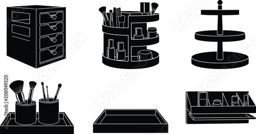 Schilderij op canvas Cosmetic drawers, rotating makeup organizer, brush holders, tiered stands, vanit