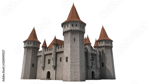 Принти на полотні Medieval stone castle with red tiled conical roofs and towers