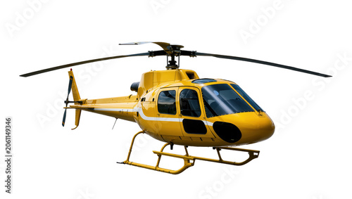 Konstfotografi Yellow helicopter with white stripes, isolated on transparent background