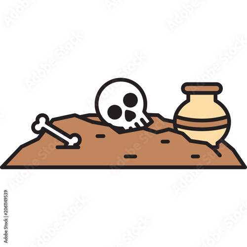 Archaeological remains and ancient skull icon