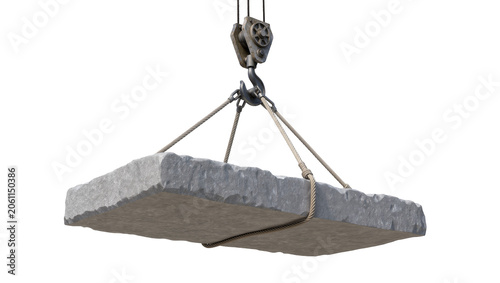 Konstfotografi Stone slab lifted by crane hook and ropes