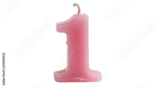 Tableau sur toile Pink number 1 candle with wick and drips