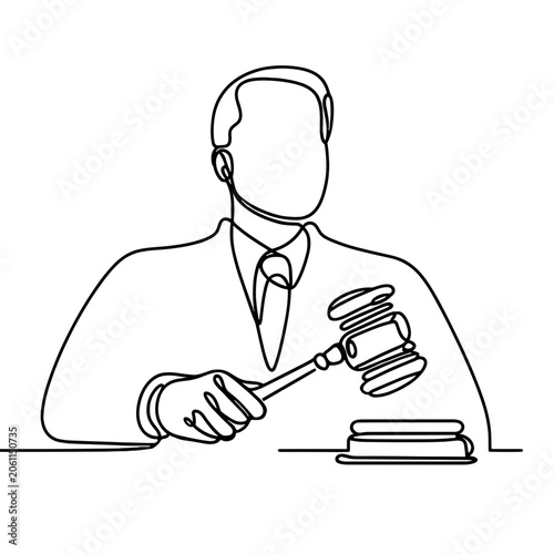 Judge striking a gavel continuous one line art, Judge with a gavel minimalist line art
