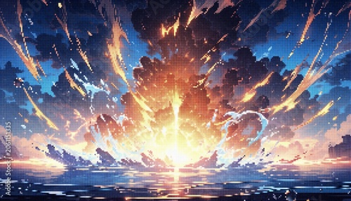 Water and Fire Explosion Geometric Art Background