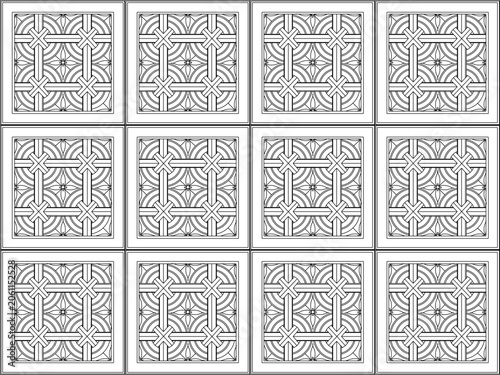 Slika na platnu Set of monochrome design elements including raw linear ceiling tile ornament pat