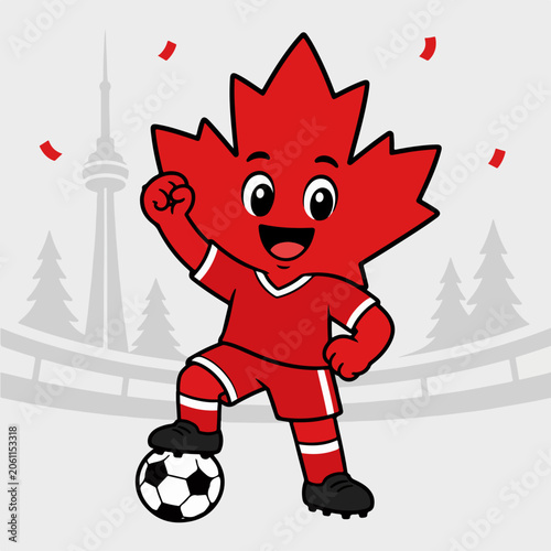 Photography Canada Soccer Maple Leaf Mascot Sticker Illustration With Football And Celebrati