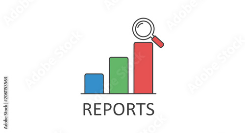 Photography Bar Graph With Magnifying Glass Icon Flat Vector Illustration