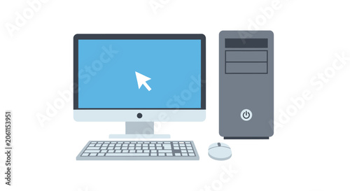 Tableau sur toile Computer setup with monitor keyboard and mouse on a white background