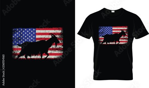 4th Of July T-Shirt Design, Patriotic Goat Graphic with Vintage American Flag Independence Day USA Pride Farm Animal Celebration Artwork